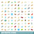 100 traffic icons set, cartoon style Royalty Free Stock Photo