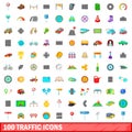 100 traffic icons set, cartoon style Royalty Free Stock Photo