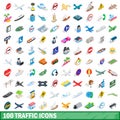 100 traffic icons set, isometric 3d style