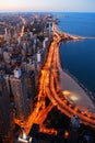 Traffic illuminates Lake Shore Drive in Chicago at dusk Royalty Free Stock Photo