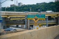 Traffic interchange in Pittsburgh showing directions to downtown and Monroeville Royalty Free Stock Photo