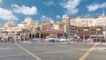 Traffic on intersection near entrance to the Gold Souk timelapse in Deira in Dubai Royalty Free Stock Photo