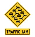 Traffic jam, queues likely on the road ahead. Road sign with symbol and text Royalty Free Stock Photo