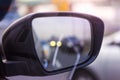 The traffic jam in the car side mirror. Royalty Free Stock Photo