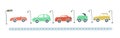 traffic jam from cars flat simple cartoon style hand drawing. vector illustration Royalty Free Stock Photo