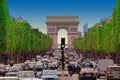 Traffic jam with cars in Paris city, France. view of Arc de Trio Royalty Free Stock Photo