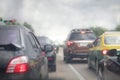 Traffic jam of cars, smog pollution on the road, blur picture Royalty Free Stock Photo