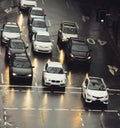 Traffic jam in the city cars on rainy day Royalty Free Stock Photo