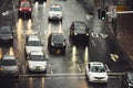 Traffic jam in the city cars on rainy day Royalty Free Stock Photo