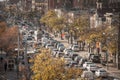 Traffic jam on College Street in Downtown Toronto, Ontario, Canada, made of cars and streetcars, during rush hour Royalty Free Stock Photo