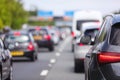 Traffic jam congestion with rows of cars on highway or motorway in rush hour Royalty Free Stock Photo