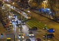 Traffic jam congestion, tram accident in Bucharest. Royalty Free Stock Photo