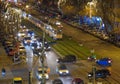 Traffic jam congestion, tram accident in Bucharest.