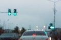 Traffic jam in heavy rainy day on city street at night Royalty Free Stock Photo