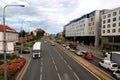 Traffic jam on highway. Cars and trucks drive along the multi lane road. Pilsen, Czech Republic