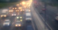 Traffic jam on highway in the fog Royalty Free Stock Photo