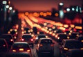 Traffic Jam On The Highway With Many Bokeh Car Lights Shows The Global Existing Traffic Problem - Generative AI