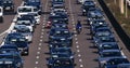 Traffic Jam on Highway A4 near Paris, Car Traffic, France Royalty Free Stock Photo