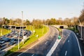 Traffic jam on the highway in one direction while the other direction is empty Royalty Free Stock Photo