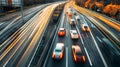 Traffic jam on highway at rush hour with many cars stuck during night