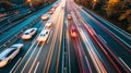 Traffic jam on highway at rush hour with many cars stuck during night