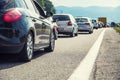 Traffic jam on the highway in the summer holiday period or in a Royalty Free Stock Photo