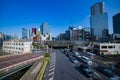 A traffic jam at Iidabashi station in Tokyo daytime wide shot