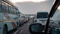 Traffic jam at Mattala expressway toll exit in holidays