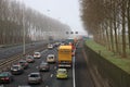 Traffic jam on motorway A20 at nieuwerkerk aan den IJssel as daily rush hour congestion.