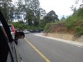 Traffic jam on the mountain side road to lake toba