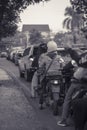 Traffic jam near intersection during peak hour after finish work