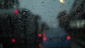 Traffic jam on road at night with rain