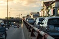 The traffic jam on road upto overbridge at rush hour