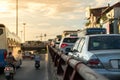 The traffic jam on road upto overbridge at rush hour