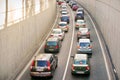 Cars in traffic. Traffic jam at the exit of an underpass in Bucharest, Romania Royalty Free Stock Photo