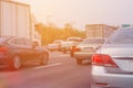 traffic jam with rows of cars during rush hour on road Royalty Free Stock Photo