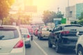 traffic jam with rows of cars during rush hour on road Royalty Free Stock Photo