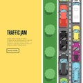 Traffic jam in rush hour poster in flat style