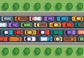 Traffic jam top view. Many cars on highway, different vehicles from above. Auto vector infographic