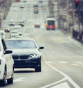 Traffic jam on urban street blurry image