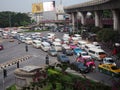 Traffic jam at the Victory monument on October 24, 2014 in Bangkok, Thailand.