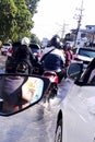 traffic jammed as the high tide flooded the streets. February 16, 2021 in Sidoarjo Indonesia