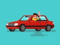 Traffic jams. Angry man swears in the car. Vector illustration Royalty Free Stock Photo
