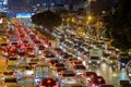 Traffic jams at dusk and rush hour in Bangkok capital city of Thailand, Office worker and working people are on their way home Royalty Free Stock Photo