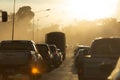 Traffic jams on the dusty road