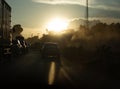 Traffic jams on the dusty road