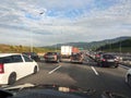 Traffic jams on Malaysian highways during peak hours.