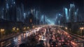 Traffic jams in the metropolis lights of the night city