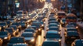 Traffic jams on the road in winter, winter holidays. Photorealistic, background with bokeh effect. AI Royalty Free Stock Photo