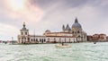 Traffic on the lagoon in front of Santa Maria della Salute in Venice in Veneto, Italy Royalty Free Stock Photo